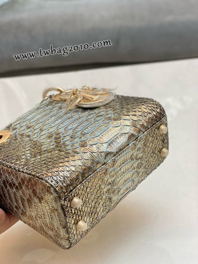 Dior专柜新款Lady女包迪奥高仿原单蟒蛇皮Ladymini三格戴妃手提单肩包 djfk1530